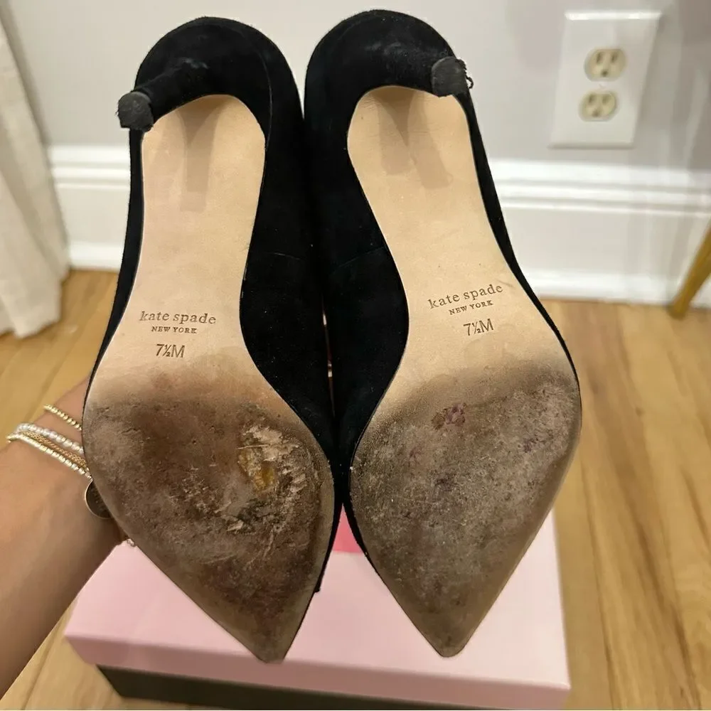 KATE SPADE Black Vanna Pointed Toe Stiletto Slip On Suede Pumps